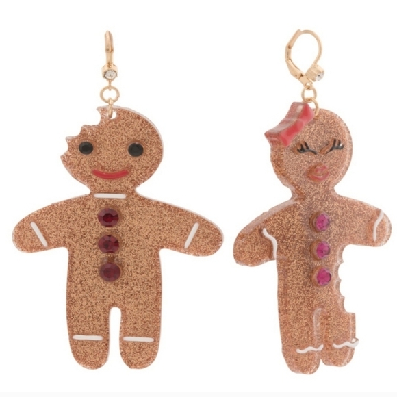 🔹️Betsey Johnson🔹️ Glitter Gingerbread Earrings - Picture 1 of 3
